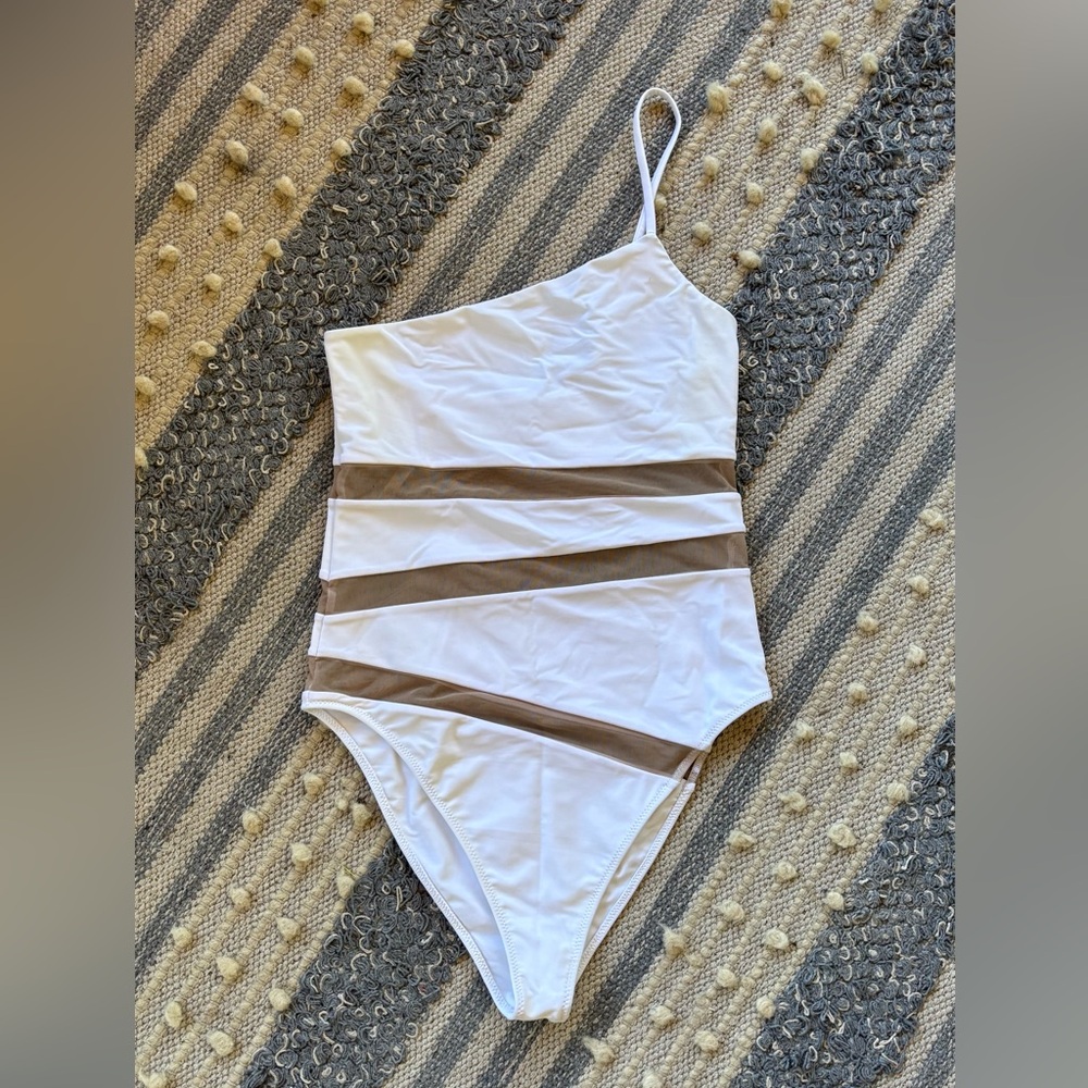 Camila Coelho White and Brown One Piece Swimsuit